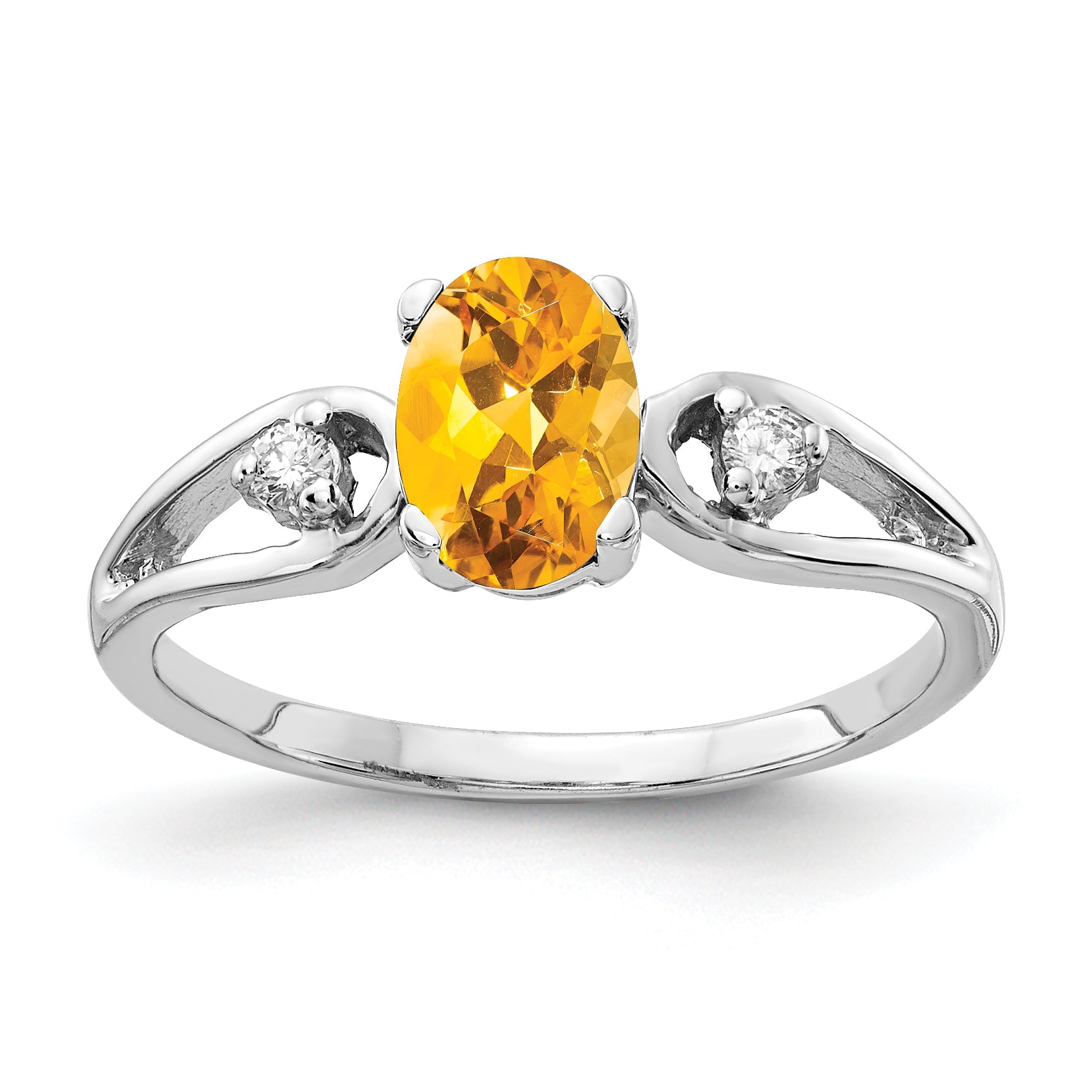 Solid 14k White Gold 7x5mm Oval Simulated Citrine AAA CZ Ring