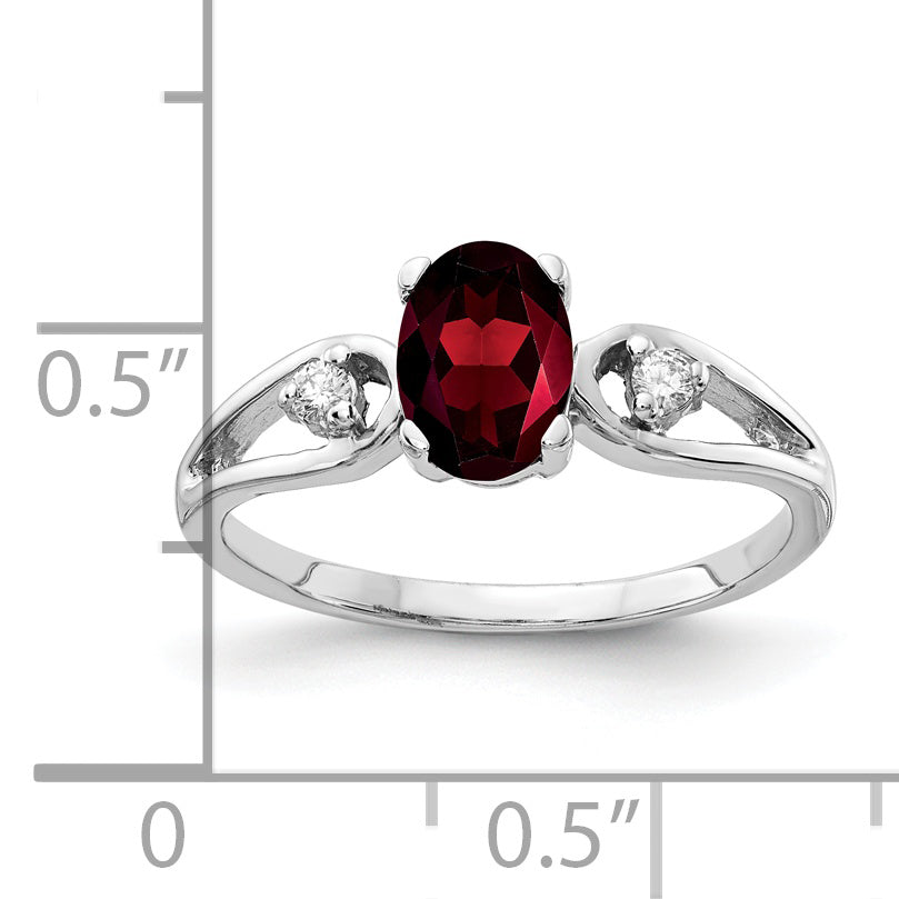 Solid 14k White Gold 7x5mm Oval Simulated Garnet AA CZ Ring