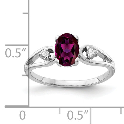 Solid 14k White Gold 7x5mm Oval Rhodolite Simulated Garnet AAA CZ Ring