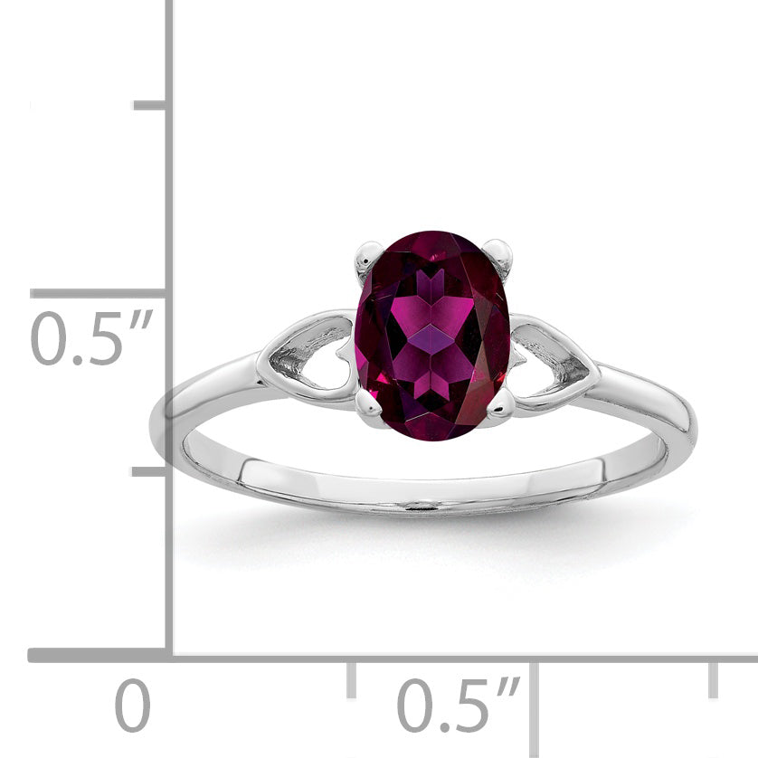 Solid 14k White Gold 7x5mm Oval Rhodolite Simulated Garnet Ring