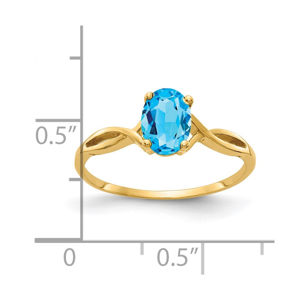 14K Yellow Gold 7x5mm Oval Blue Topaz ring