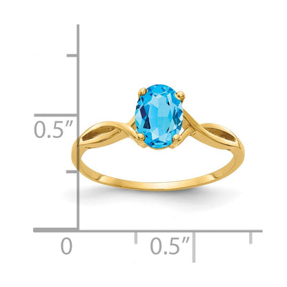 14K Yellow Gold 7x5mm Oval Blue Topaz ring