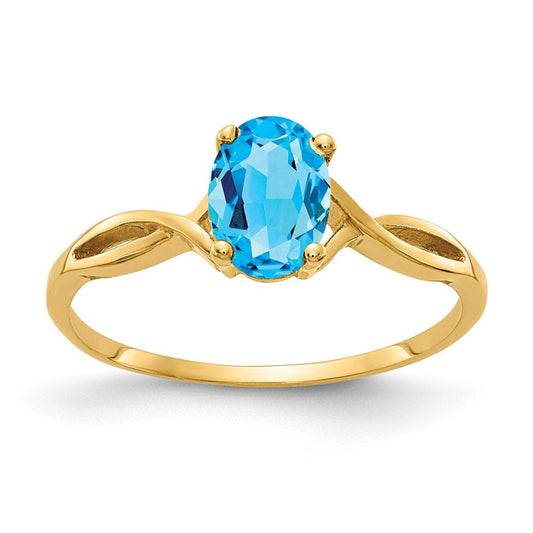 14K Yellow Gold 7x5mm Oval Blue Topaz ring