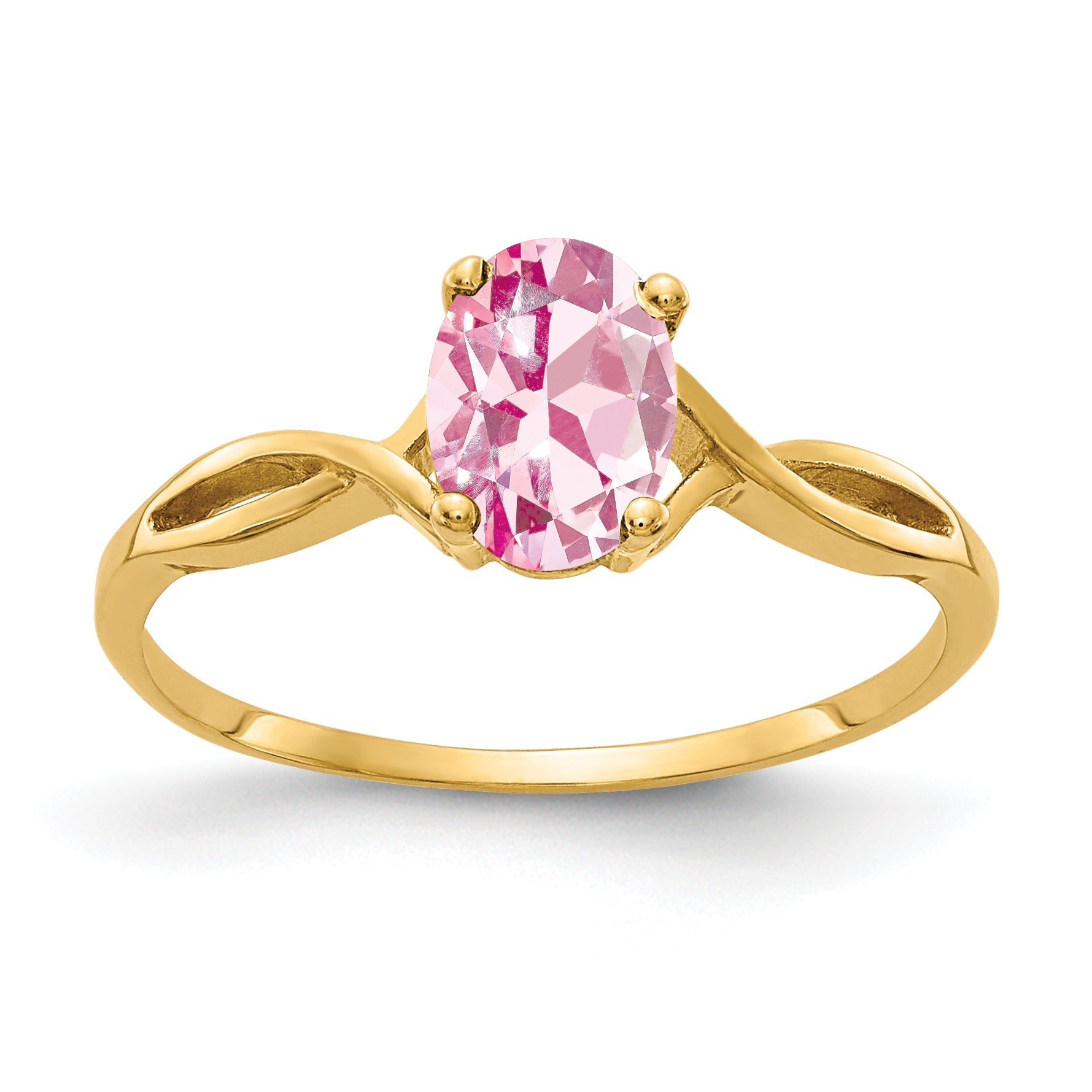 Solid 14k Yellow Gold 7x5mm Oval Simulated Pink Tourmaline Ring