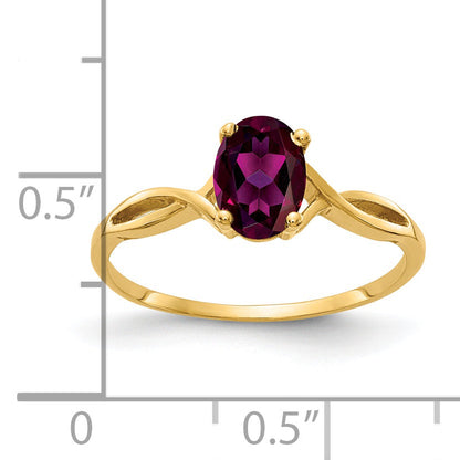 Solid 14k Yellow Gold 7x5mm Oval Rhodolite Simulated Garnet Ring