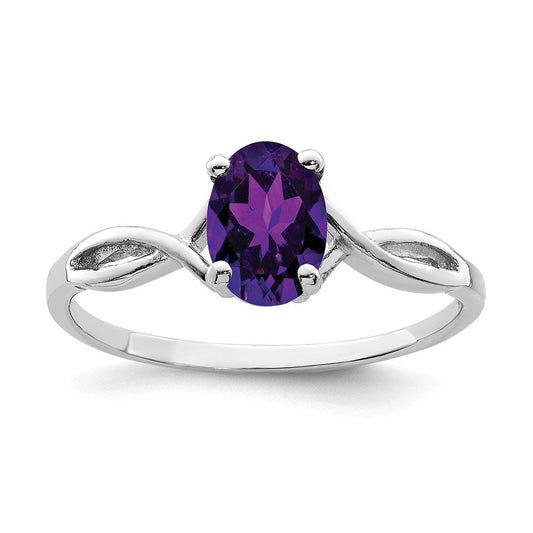 14k white gold 7x5mm oval amethyst checker ring y2198ac