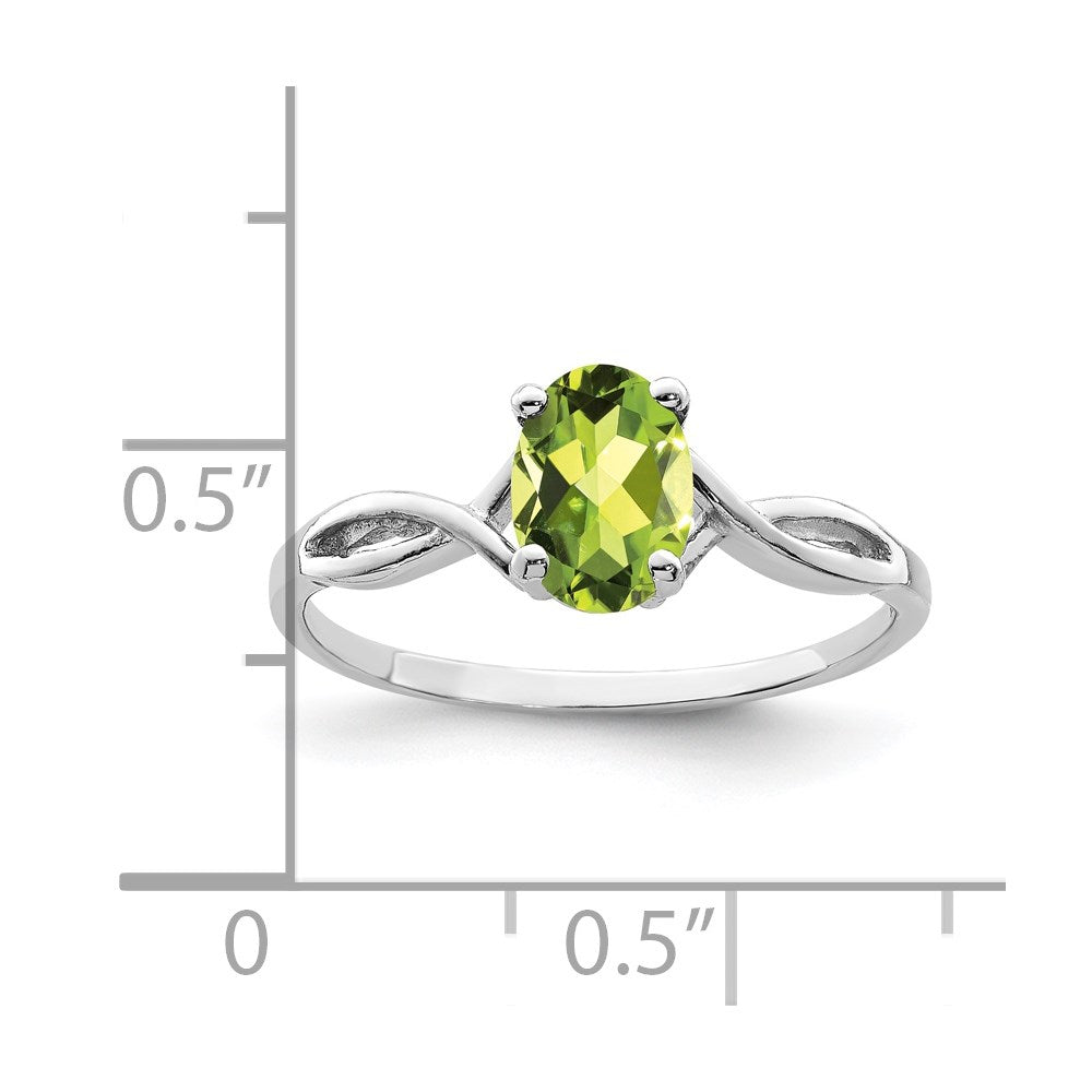 14k white gold 7x5mm oval peridot checker ring y2198pc