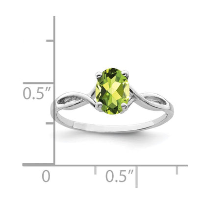 14k white gold 7x5mm oval peridot checker ring y2198pc