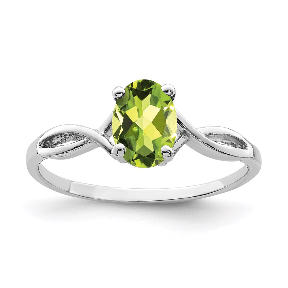 14k white gold 7x5mm oval peridot checker ring y2198pc