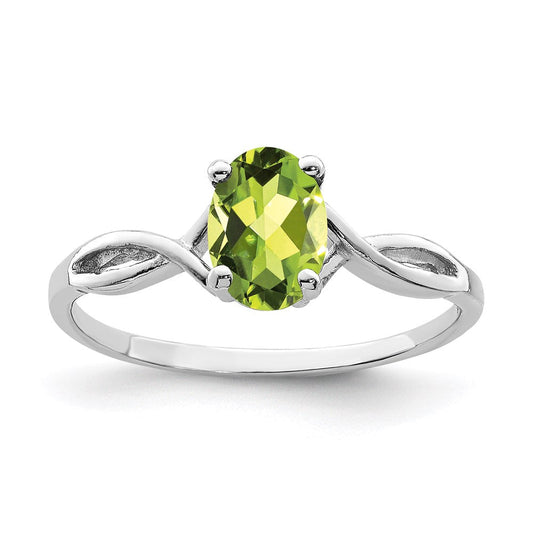 14k white gold 7x5mm oval peridot checker ring y2198pc