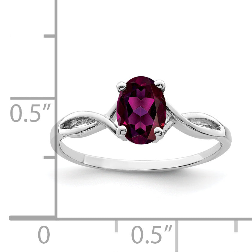 Solid 14k White Gold 7x5mm Oval Rhodolite Simulated Garnet Ring