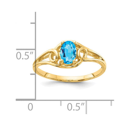 14K Yellow Gold 6x4mm Oval Blue Topaz ring