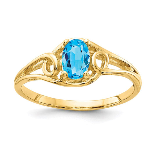 14K Yellow Gold 6x4mm Oval Blue Topaz ring