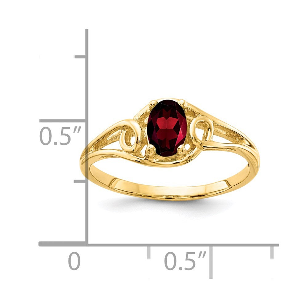 14k yellow gold 7x5mm oval garnet checker ring y2205gc