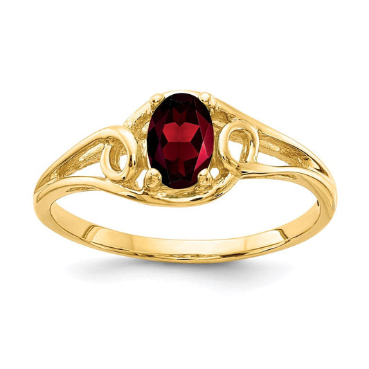14k yellow gold 7x5mm oval garnet checker ring y2205gc