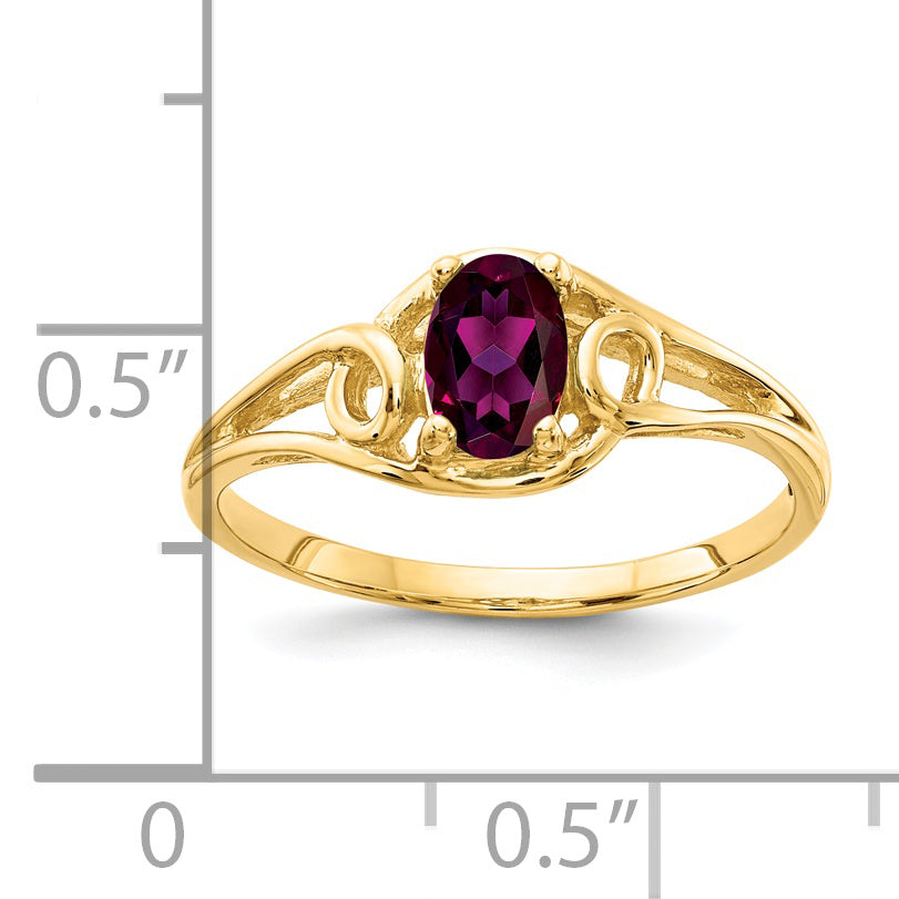 Solid 14k Yellow Gold 7x5mm Oval Rhodolite Simulated Garnet Ring