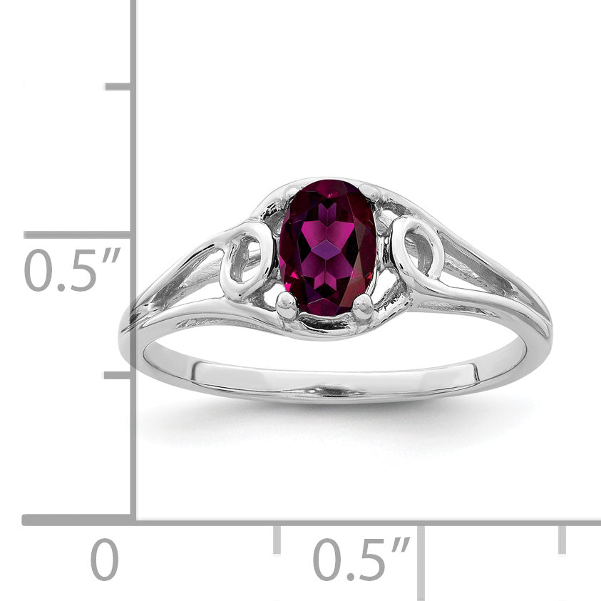 Solid 14k White Gold 7x5mm Oval Rhodolite Simulated Garnet Ring