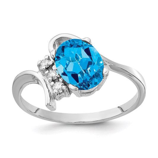 14k white gold 8x6mm oval blue topaz checker vs real diamond ring y2217bc vs
