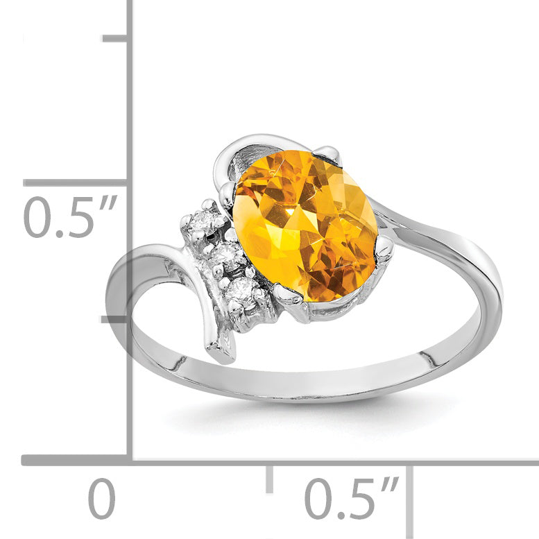 Solid 14k White Gold 8x6mm Oval Simulated Citrine AA CZ Ring