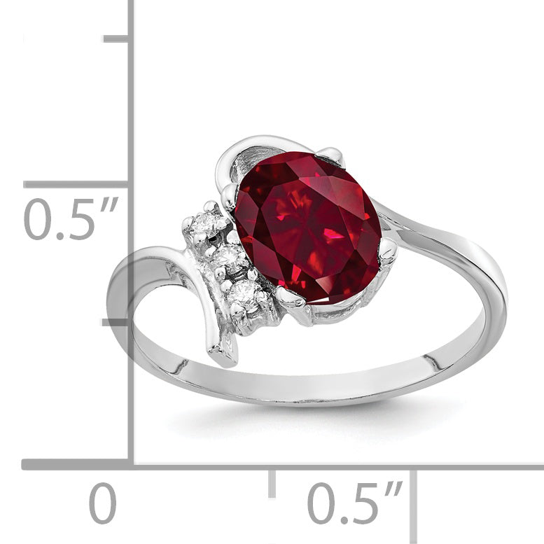 Solid 14k White Gold 8x6mm Oval Created Simulated Ruby VS CZ Ring