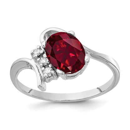 Solid 14k White Gold 8x6mm Oval Created Simulated Ruby VS CZ Ring