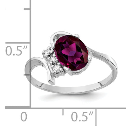 Solid 14k White Gold 8x6mm Oval Rhodolite Simulated Garnet VS CZ Ring