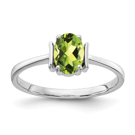 14k white gold 7x5mm oval peridot checker ring y2220pc