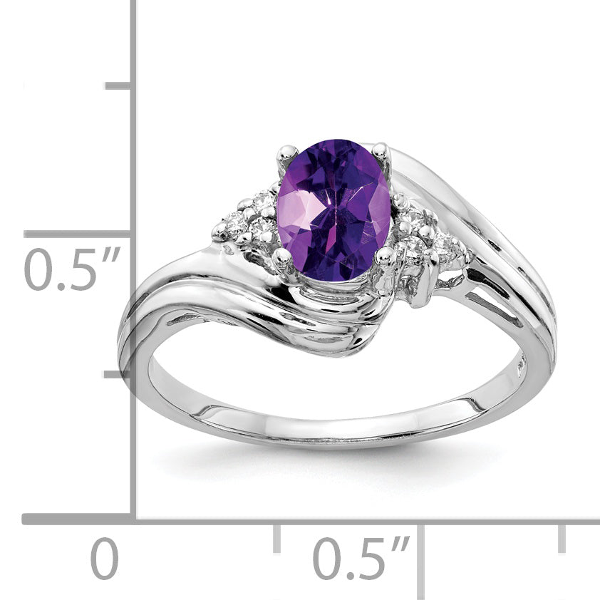Solid 14k White Gold 7x5mm Oval Simulated Amethyst VS CZ Ring