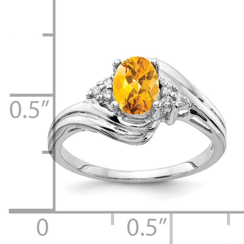 Solid 14k White Gold 7x5mm Oval Simulated Citrine AAA CZ Ring