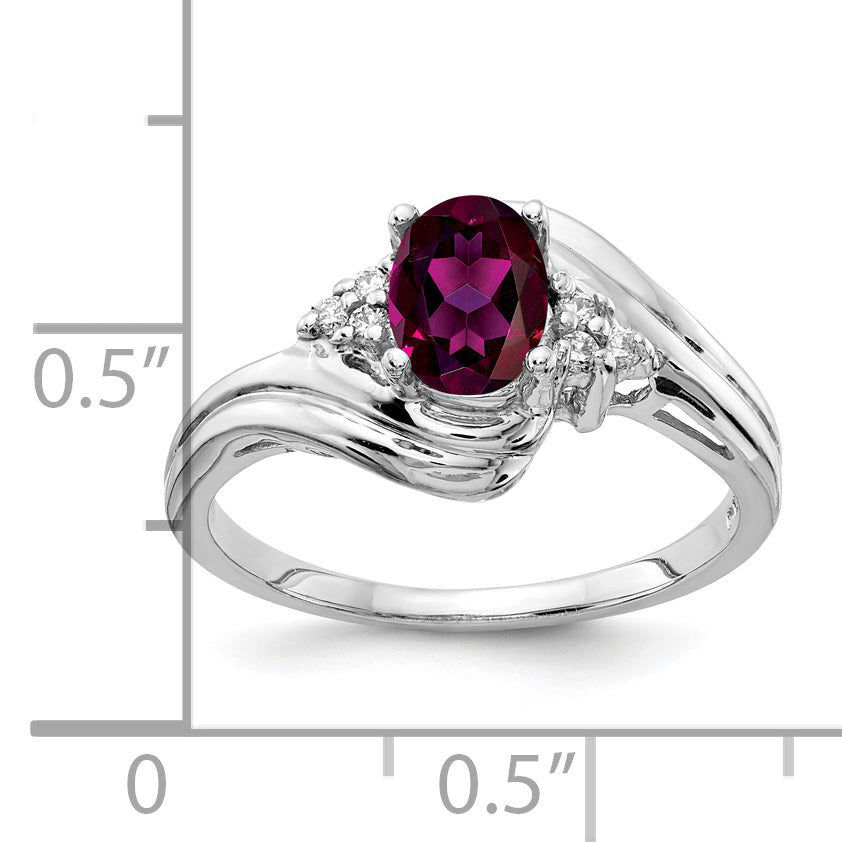 Solid 14k White Gold 7x5mm Oval Rhodolite Simulated Garnet AAA CZ Ring