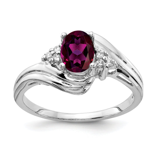 Solid 14k White Gold 7x5mm Oval Rhodolite Simulated Garnet VS CZ Ring