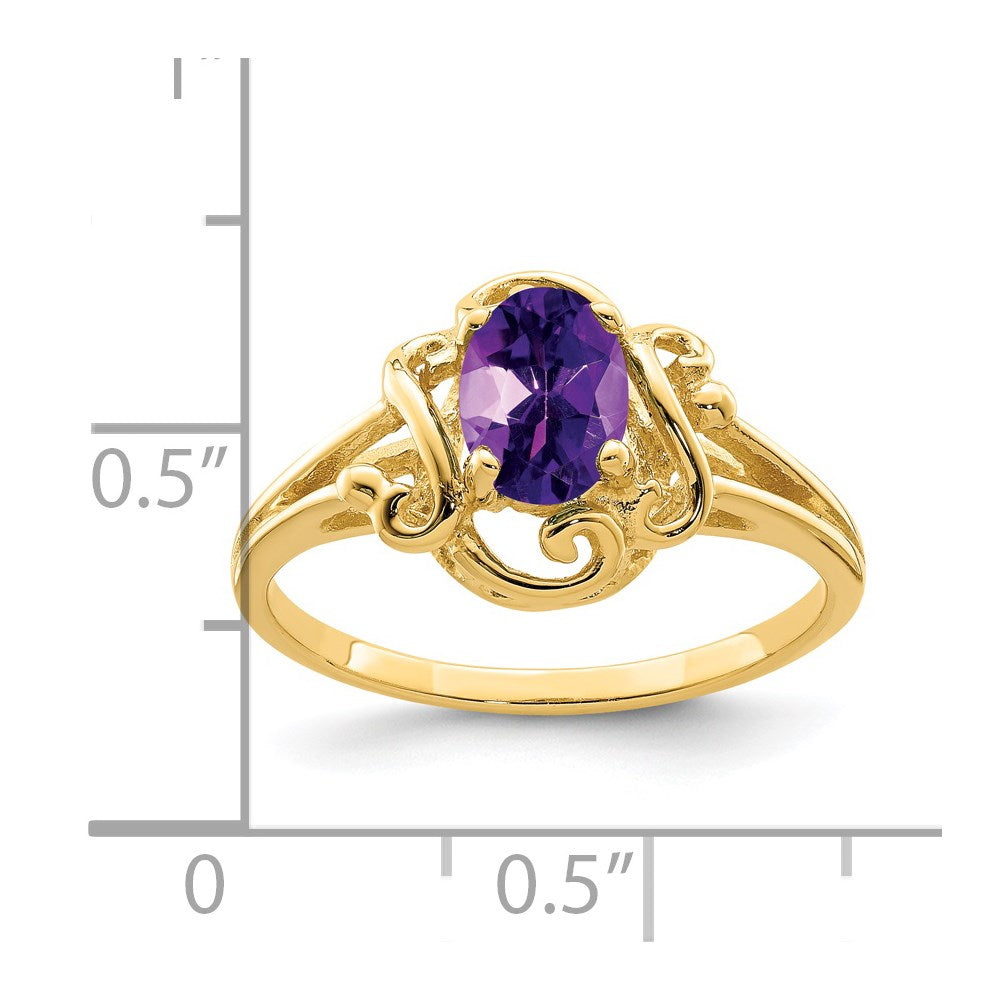 14k yellow gold 7x5mm oval amethyst checker ring y2227ac