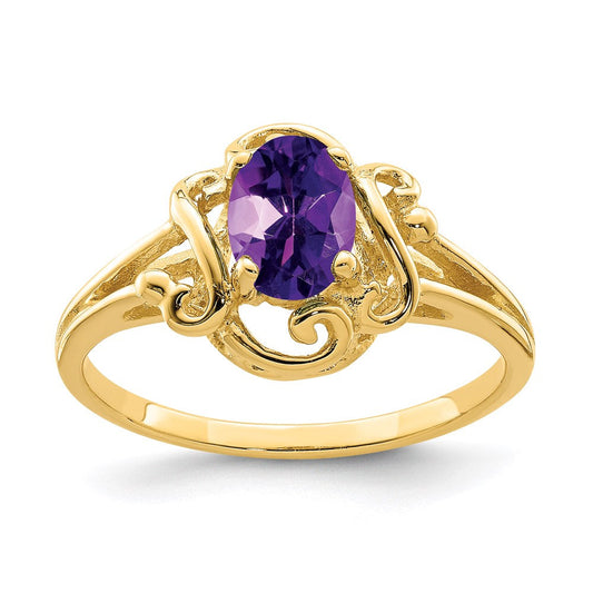 14k yellow gold 7x5mm oval amethyst checker ring y2227ac