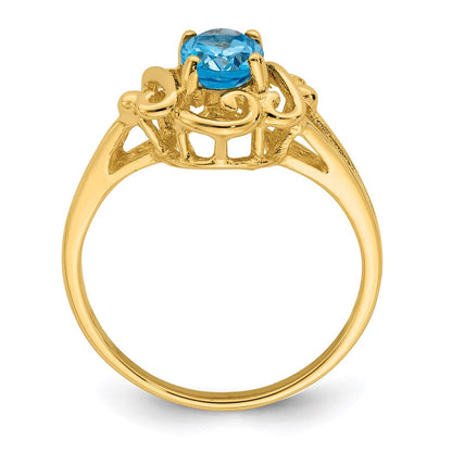 14k yellow gold 7x5mm oval blue topaz checker ring y2227bc