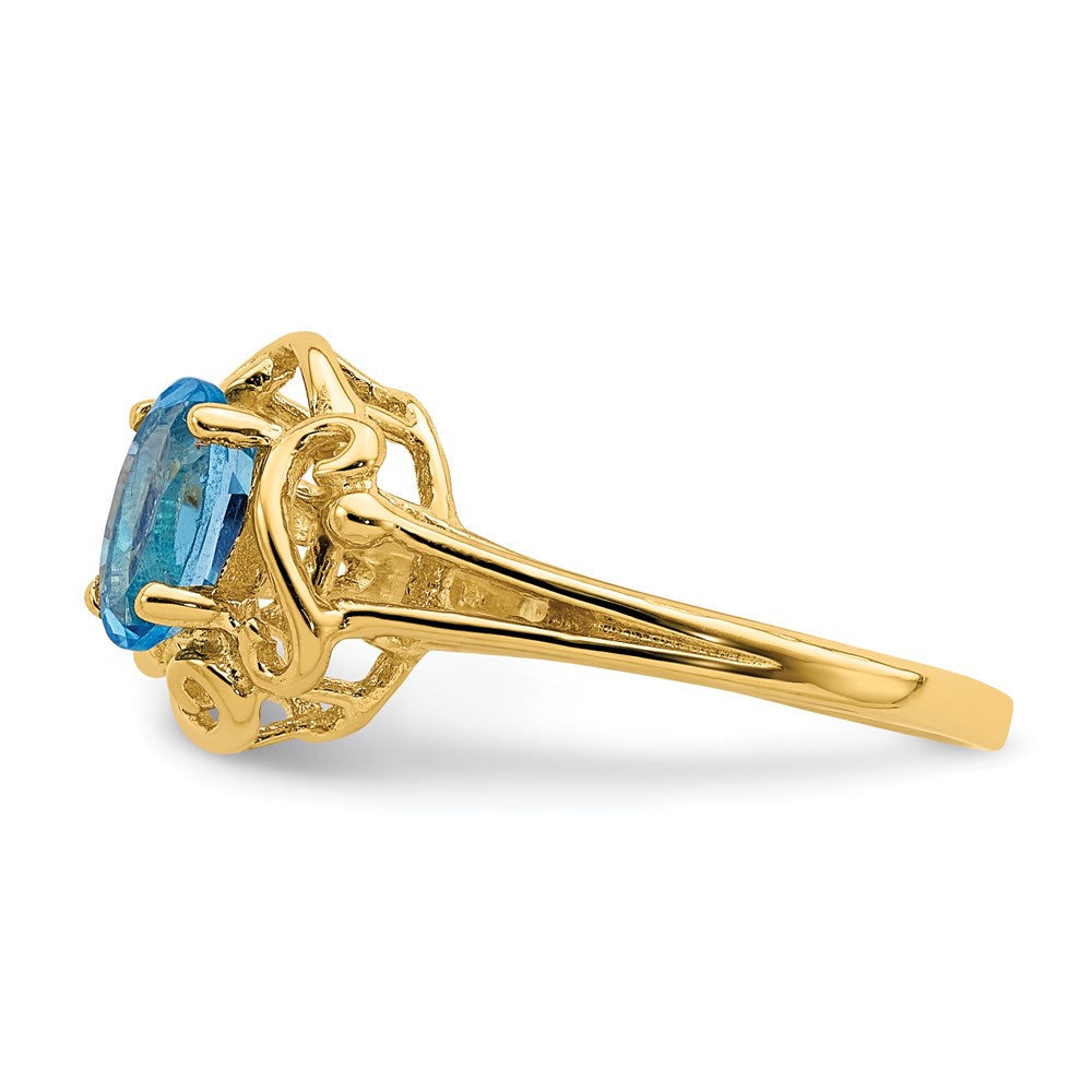 14K Yellow Gold 7x5mm Oval Blue Topaz ring