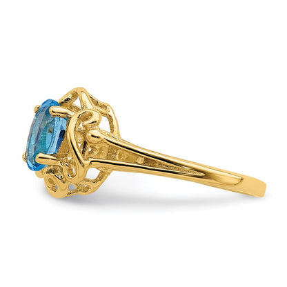 14K Yellow Gold 7x5mm Oval Blue Topaz ring