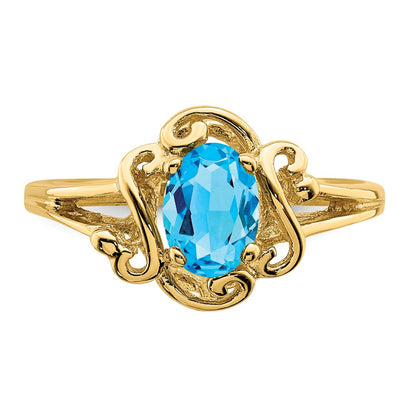 14K Yellow Gold 7x5mm Oval Blue Topaz ring