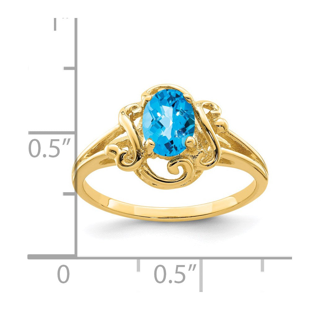 14K Yellow Gold 7x5mm Oval Blue Topaz ring