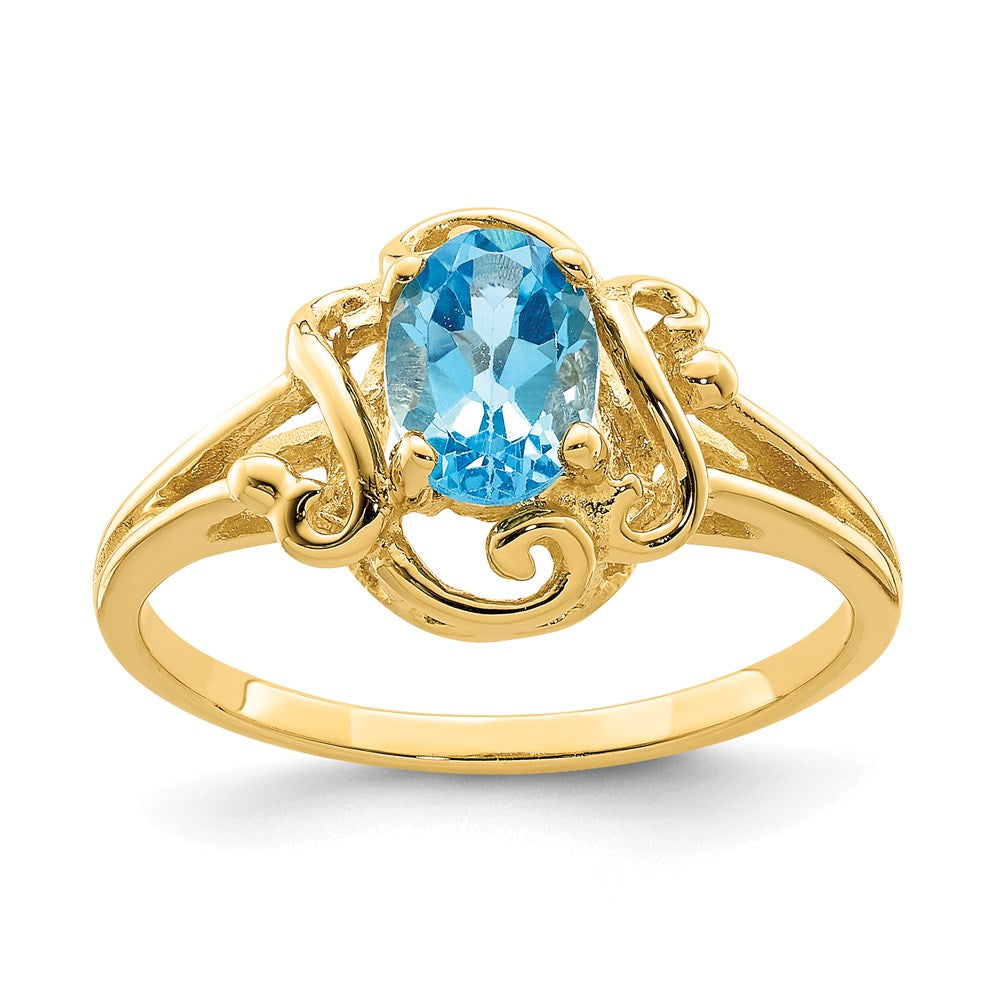 14k yellow gold 7x5mm oval blue topaz checker ring y2227bc