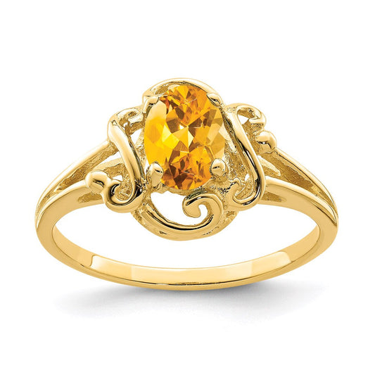 14k yellow gold 7x5mm oval citrine checker ring y2227cc
