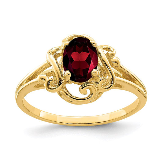 14k yellow gold 7x5mm oval garnet checker ring y2227gc