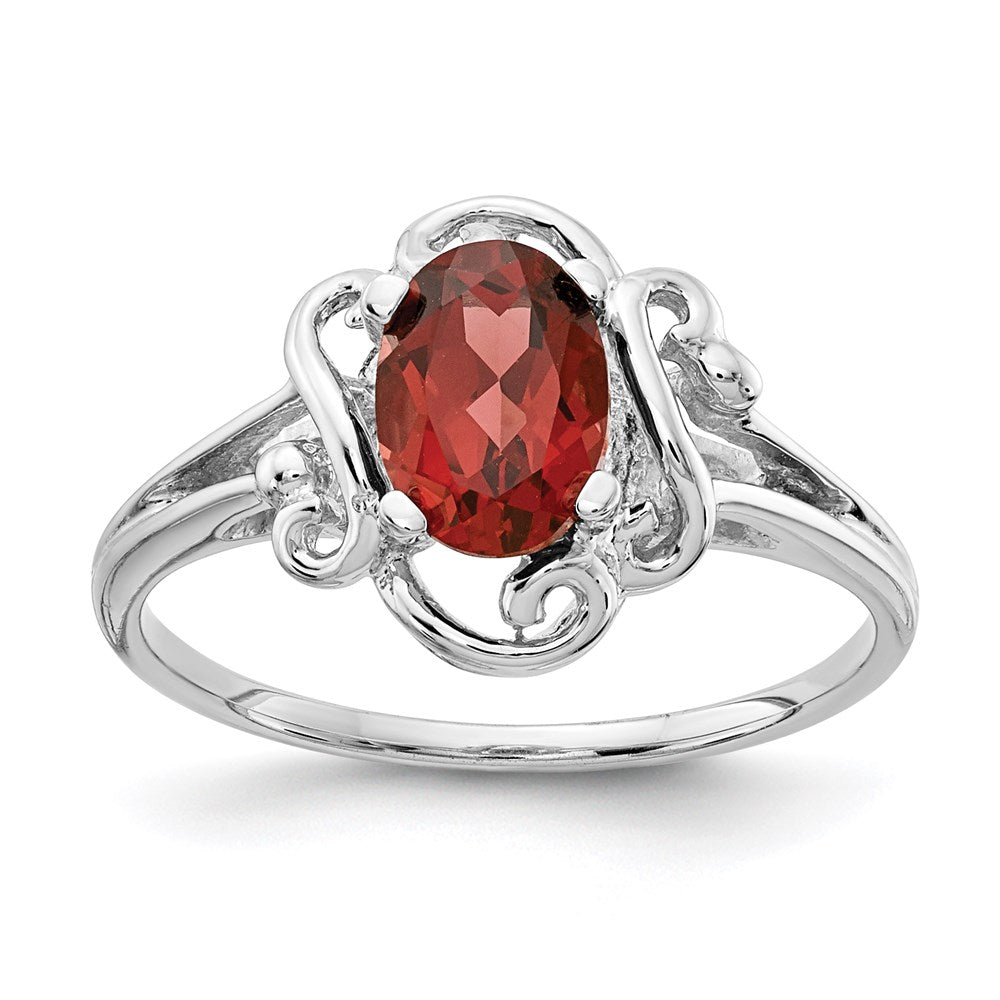 14k white gold 7x5mm oval garnet checker ring y2228gc