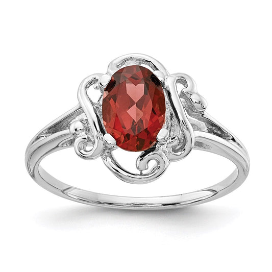 14k white gold 7x5mm oval garnet checker ring y2228gc