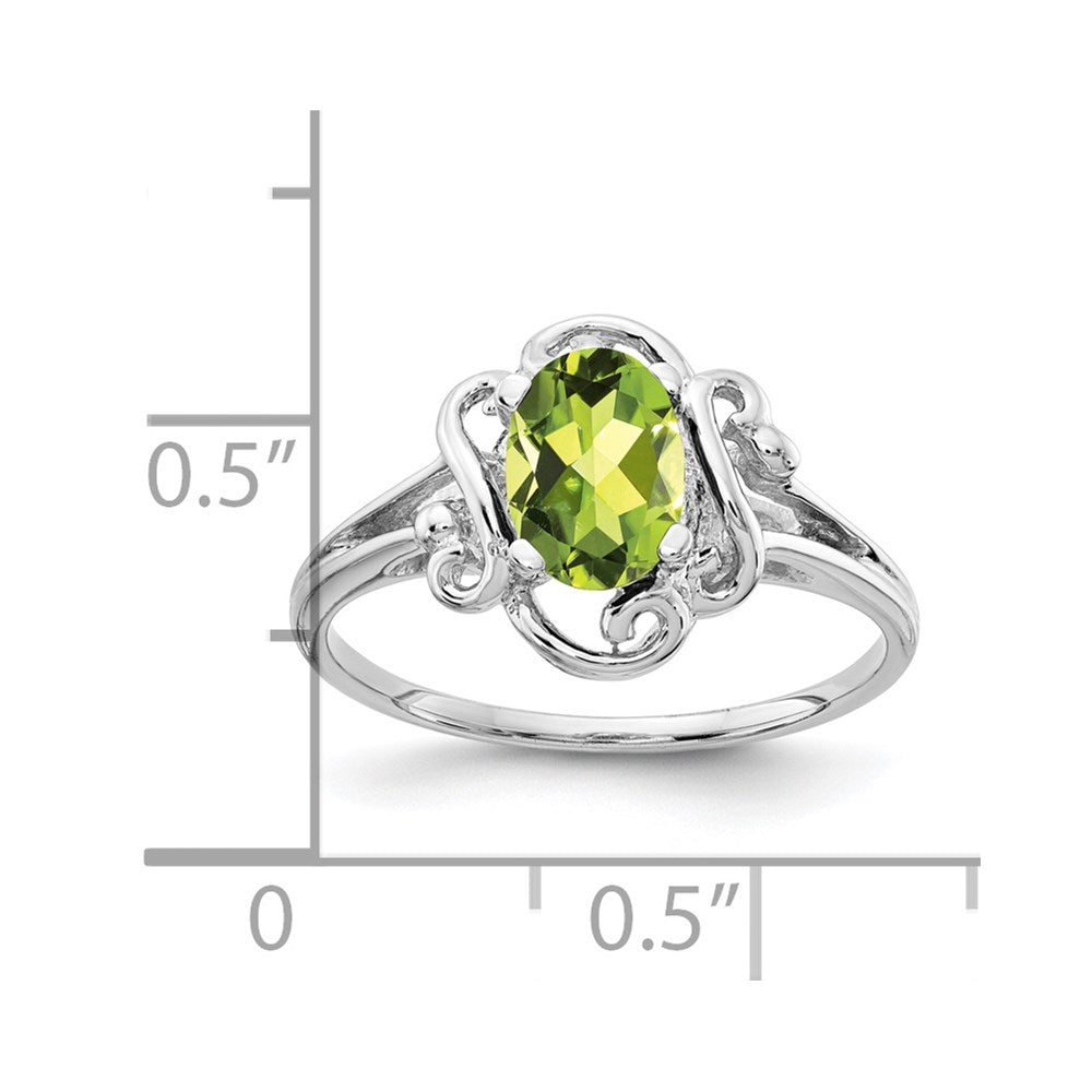 14k white gold 7x5mm oval peridot checker ring y2228pc