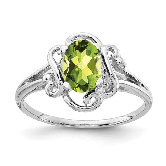 14k white gold 7x5mm oval peridot checker ring y2228pc