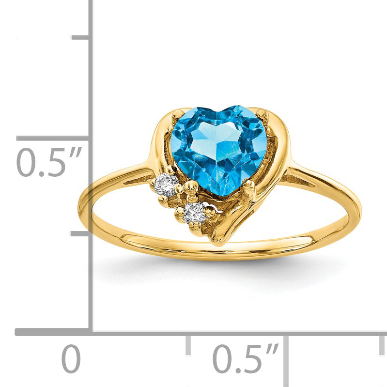 Solid 14k Yellow Gold 6mm Heart Simulated Blue Topaz AAA CZ Ring