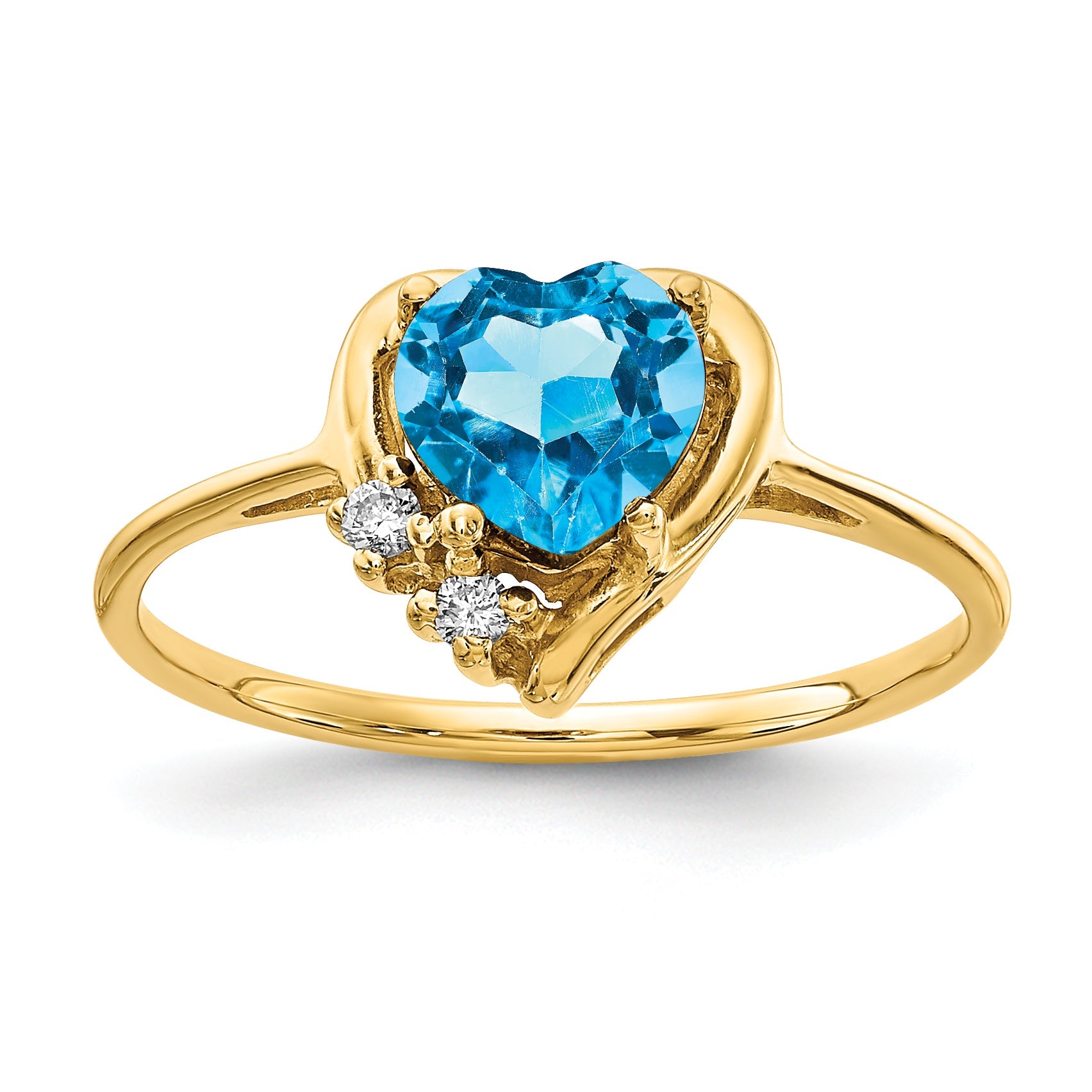 Solid 14k Yellow Gold 6mm Heart Simulated Blue Topaz AAA CZ Ring