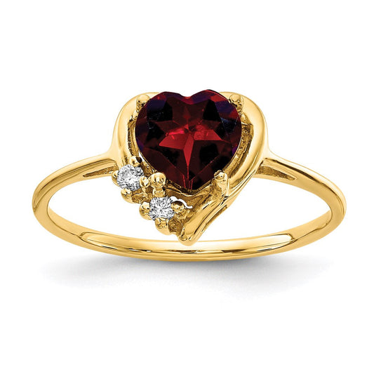 14K Yellow Gold 6mm Heart Garnet A Real Diamond ring