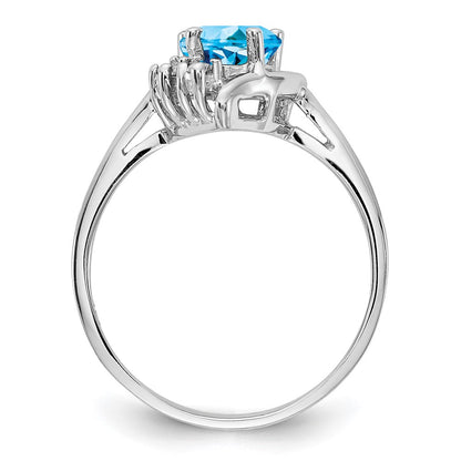 Solid 14k White Gold Simulated Blue Topaz CZ Ring