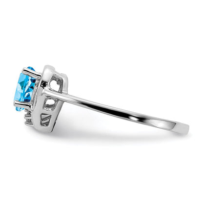 14k White Gold 6mm Heart Blue Topaz A Real Diamond ring